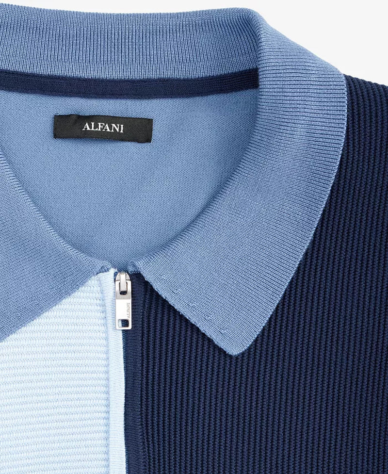 Men'S Short Sleeve Quarter-Zip Colorblocked Textured Polo Sweater, Exclusively at Macy'S