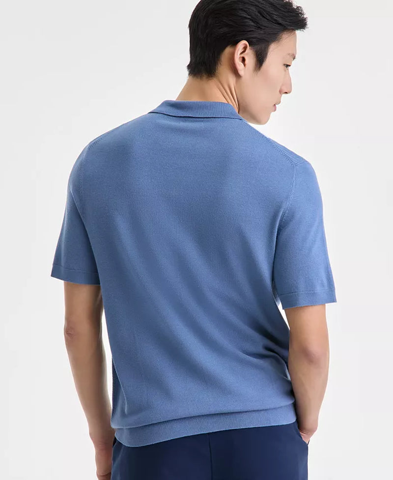 Men'S Short Sleeve Quarter-Zip Colorblocked Textured Polo Sweater, Exclusively at Macy'S