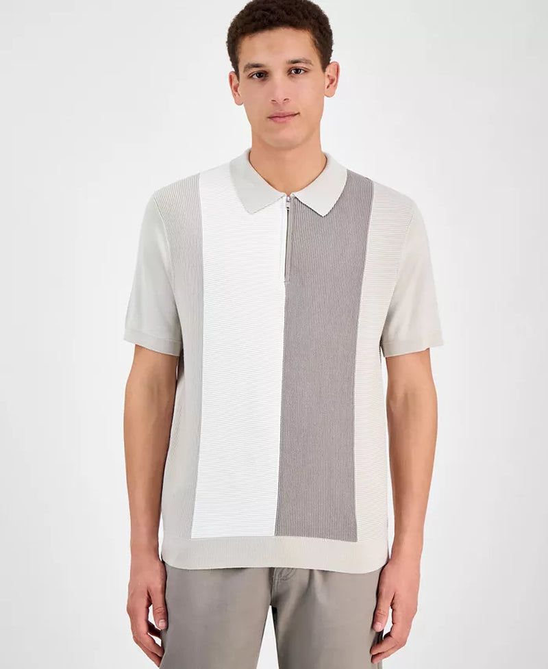 Men'S Short Sleeve Quarter-Zip Colorblocked Textured Polo Sweater, Exclusively at Macy'S