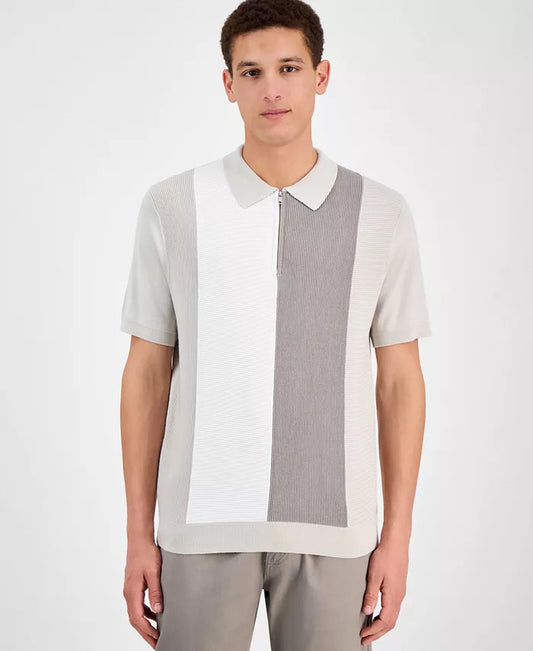 Men'S Short Sleeve Quarter-Zip Colorblocked Textured Polo Sweater, Exclusively at Macy'S