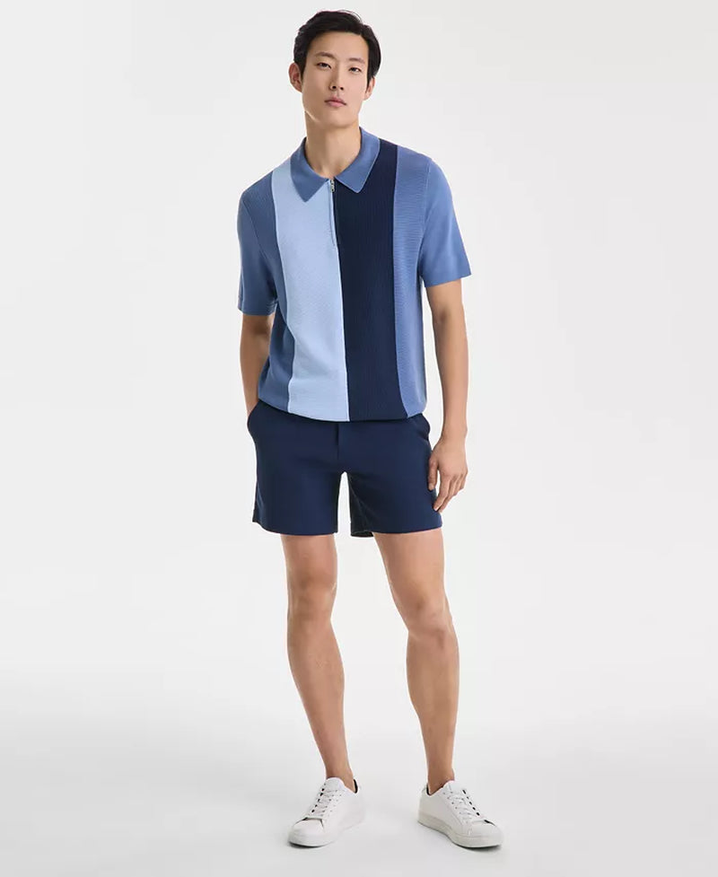 Men'S Short Sleeve Quarter-Zip Colorblocked Textured Polo Sweater, Exclusively at Macy'S